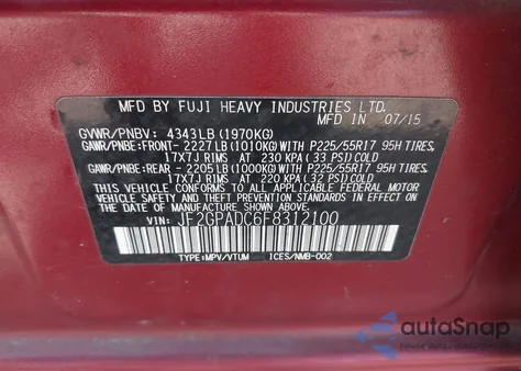 2015 Subaru Xv Crosstrek 2.0I Premium z USA, uszkodzony, nr VIN JF2GPADC6F8312100